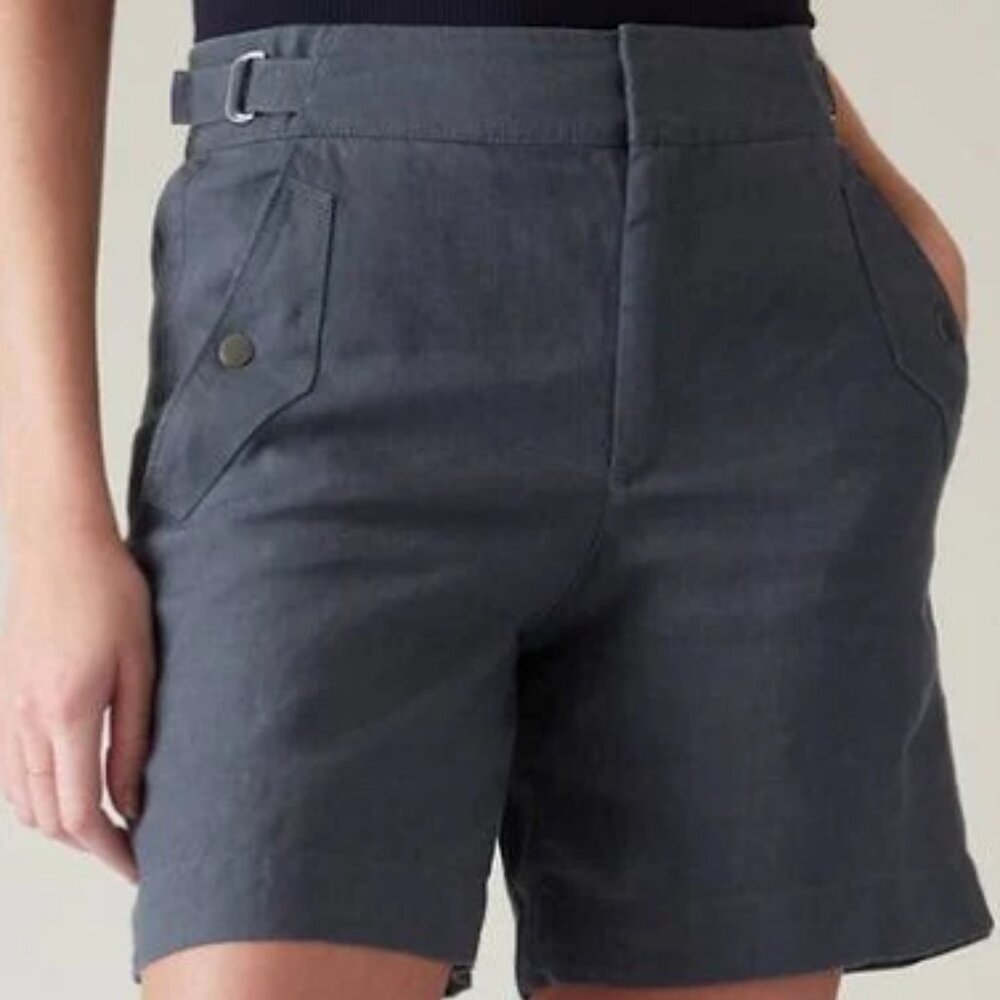 Athleta 100% Linen Voyager Linen Short Women 20 Blue Gray 586829